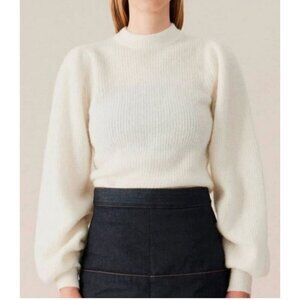 Ganni Alpaca Wool Blend Mockneck Butter Yellow Cream Balloon Sleeve Sweater XXS